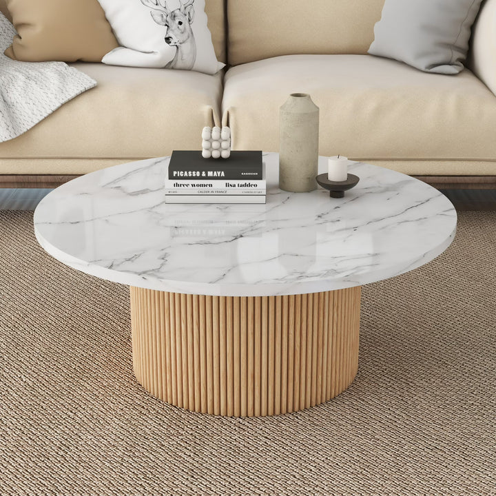SHYFOY 35" Modern Round Marble Coffee Table