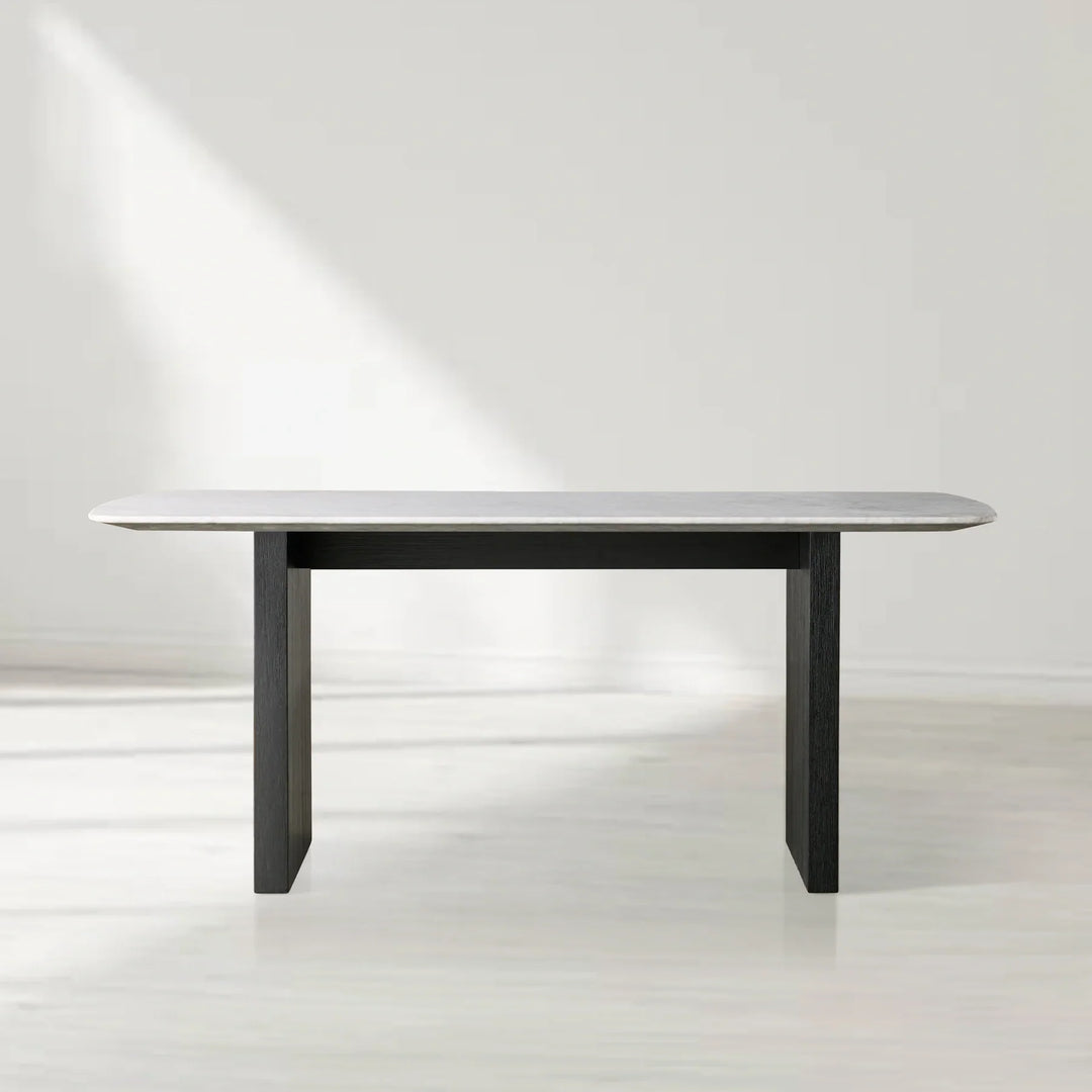 Sailor Germain Rectangular Marble Top Dining Table with Clement Wood Base