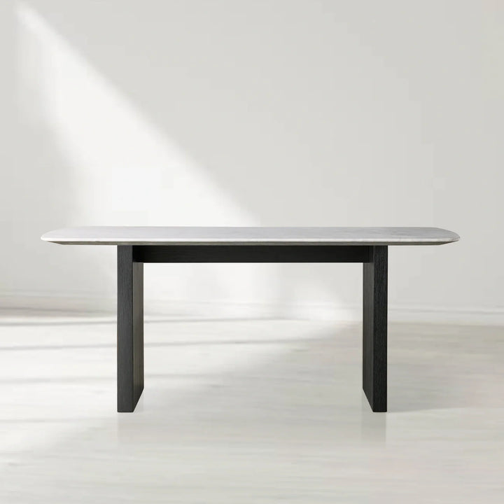 Sailor Germain Rectangular Marble Top Dining Table with Clement Wood Base
