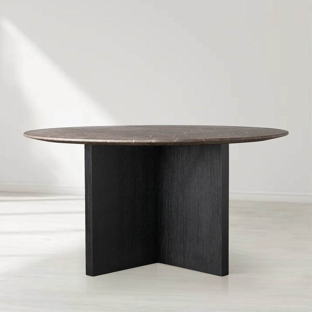 Sailor Germain Round Stone Top Dining Table with Clement Wood Base