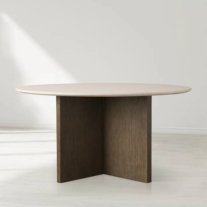 Sailor Germain Round Stone Top Dining Table with Clement Wood Base