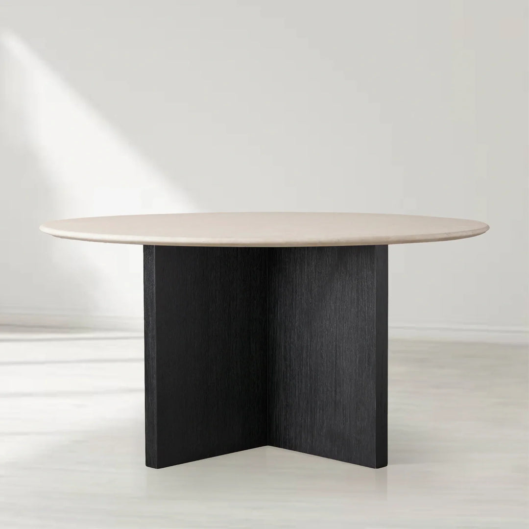 Sailor Germain Round Stone Top Dining Table with Clement Wood Base