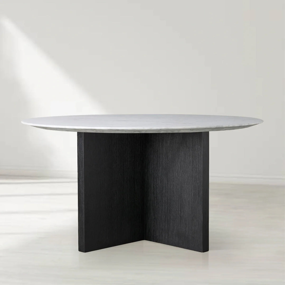 Sailor Germain Round Stone Top Dining Table with Clement Wood Base