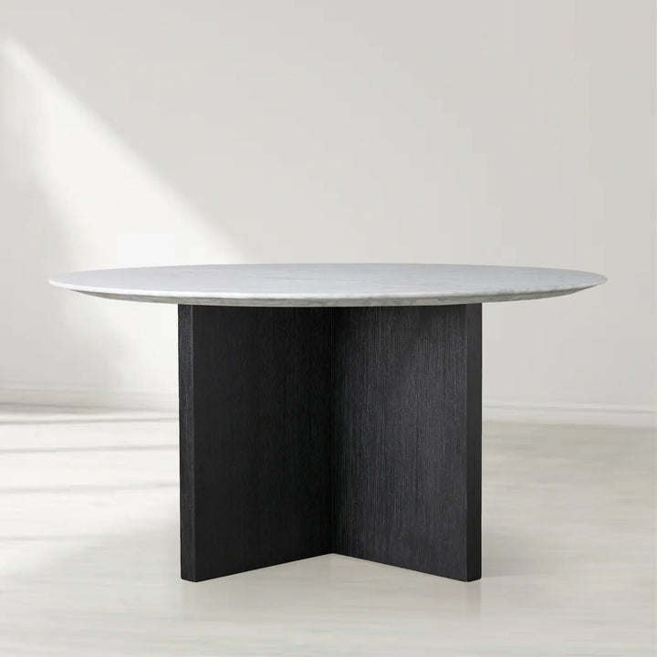Sailor Germain Round Stone Top Dining Table with Clement Wood Base