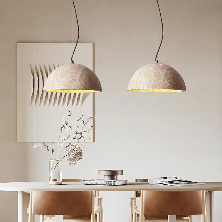Semicircular Travertine Crescent Glow Pendant Lamp