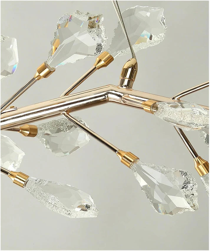 Sleek Modern Branch Crystal Leaves Linear Chandelier