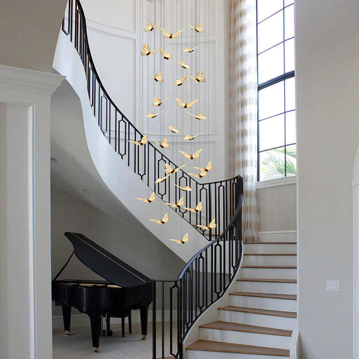 Small Butterflies Creative Three Step Dimming Modern Long Chandelier