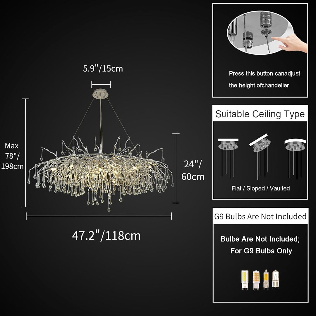 Small Rain Tree Branch Chandelier 23" 47"