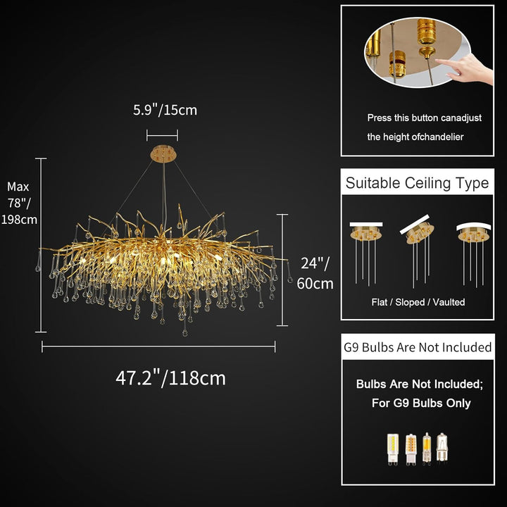 Small Rain Tree Branch Chandelier 23" 47"