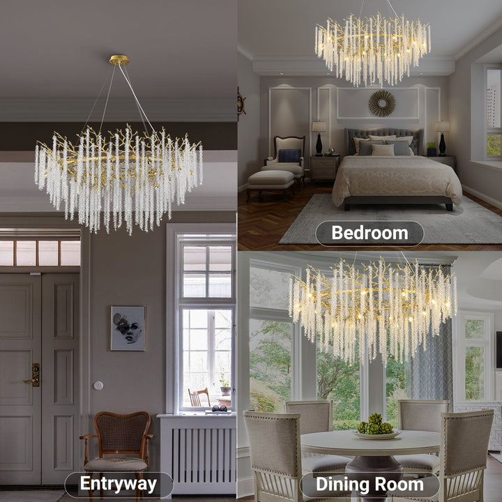 Snow Tree Branch Gold/Silver Chandelier 47''