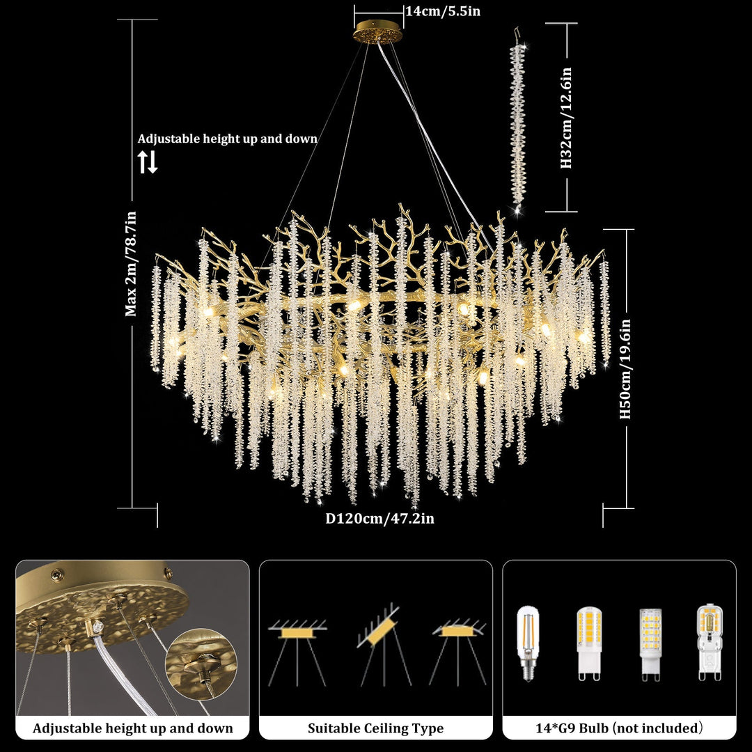 Snow Tree Branch Gold/Silver Chandelier 47''