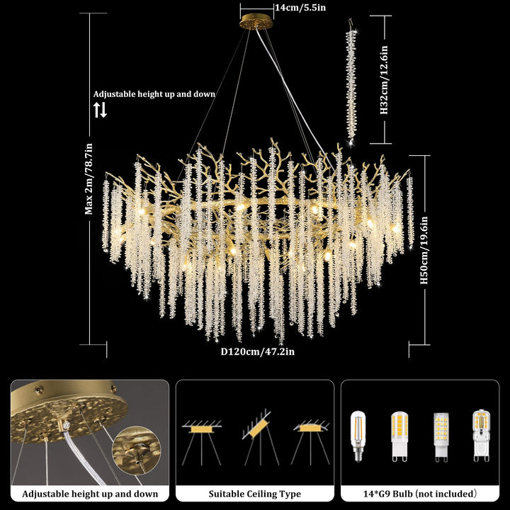 Snow Tree Branch Gold/Silver Chandelier 47''