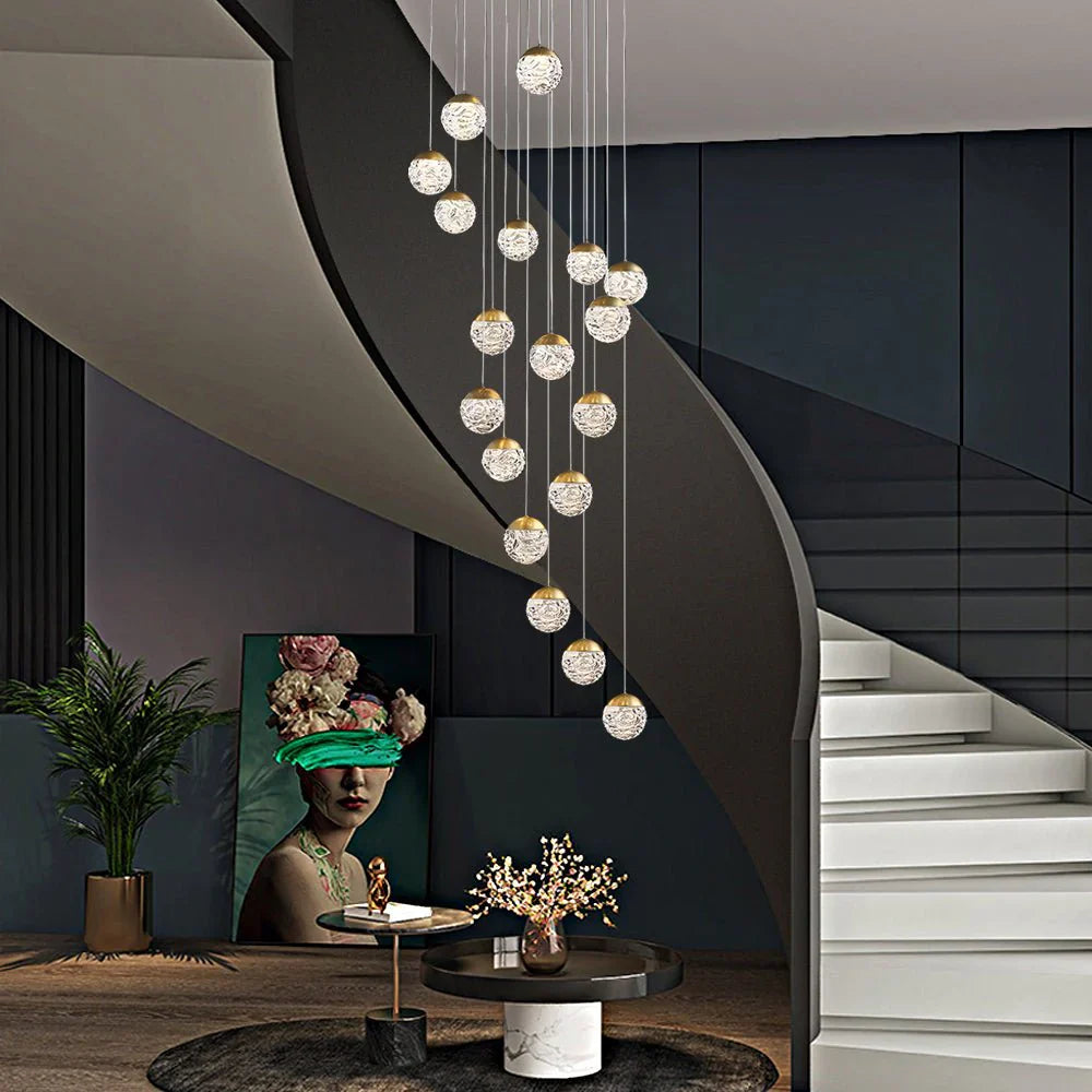 Spiral Pineapple Multi Glass Ball Staircase Chandelier