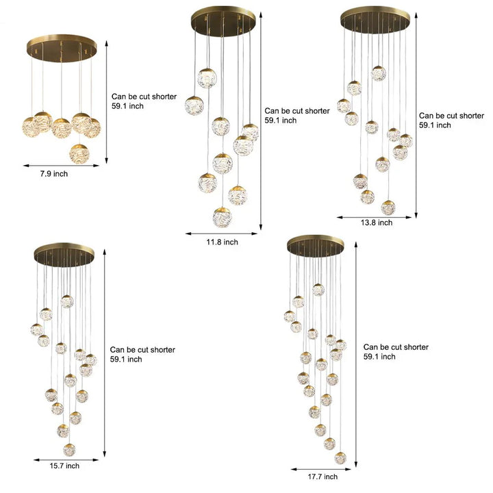 Spiral Pineapple Multi Glass Ball Staircase Chandelier