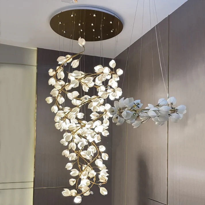 Spiral Pure White Magnolia Chandelier