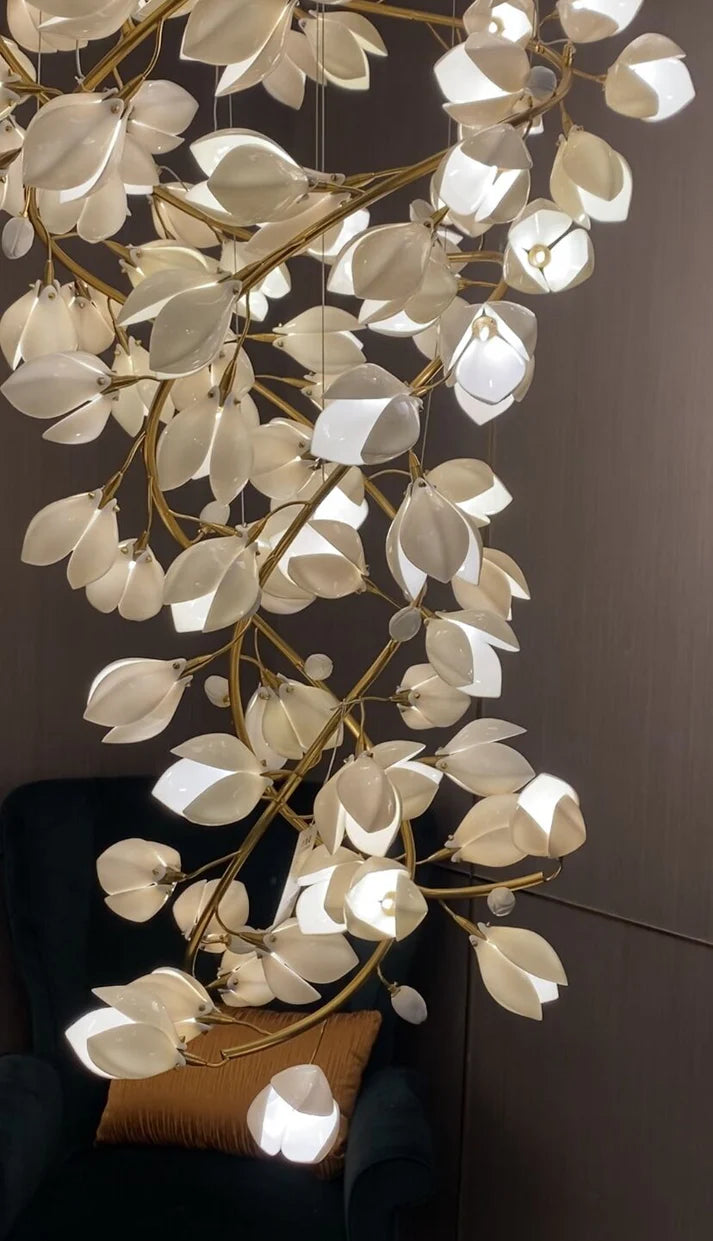 Spiral Pure White Magnolia Chandelier