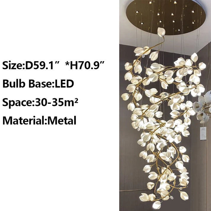 Spiral Pure White Magnolia Chandelier
