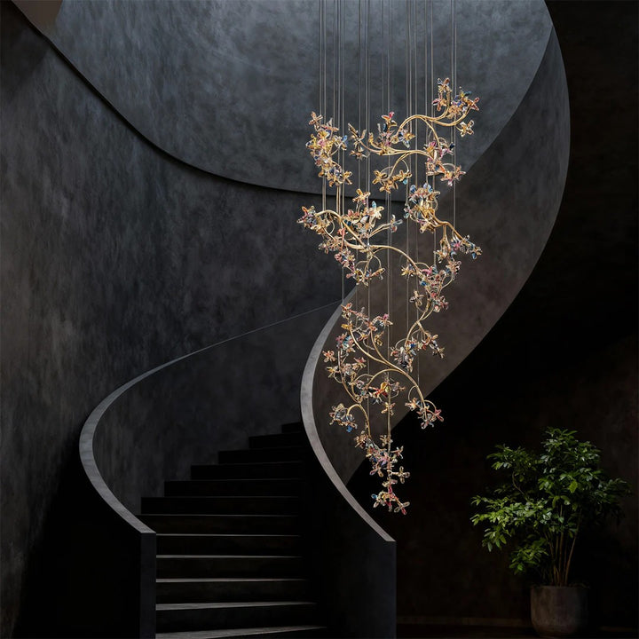 Modern Staircase Chandelier Crystal Hollow Rotating Ceiling Light