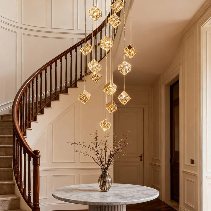 Stairs Chandelier Magic Cube Crystal Ceiling Light