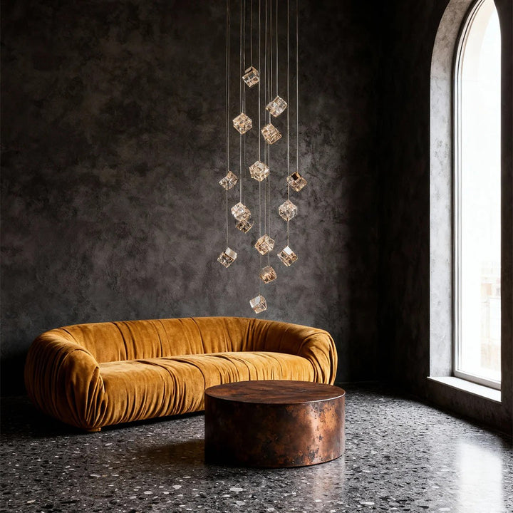 Stairs Chandelier Magic Cube Crystal Ceiling Light