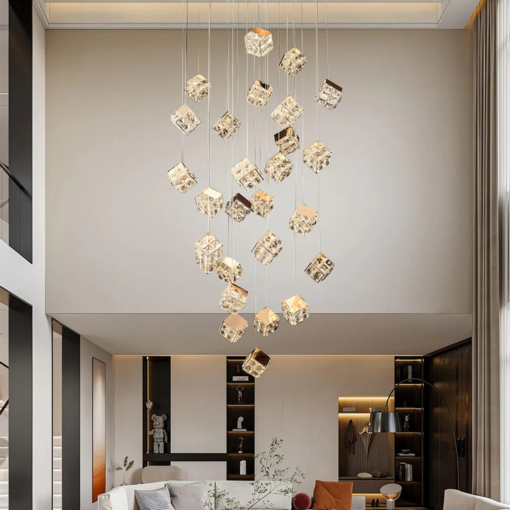 Stairs Chandelier Magic Cube Crystal Ceiling Light