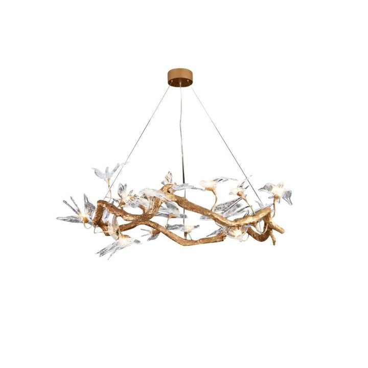 Swallow Glass Tree Branch Round Chandelier