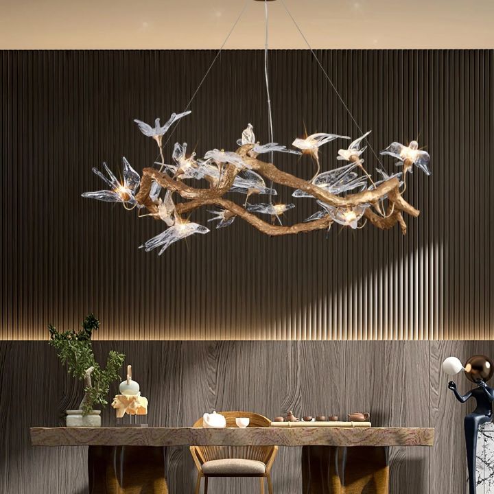 Swallow Glass Tree Branch Round Chandelier