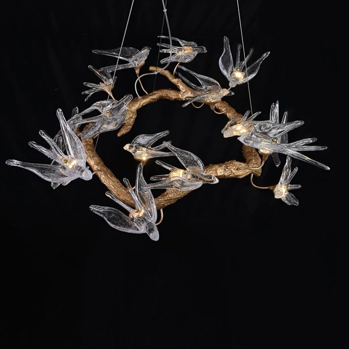 Swallow Glass Tree Branch Round Chandelier