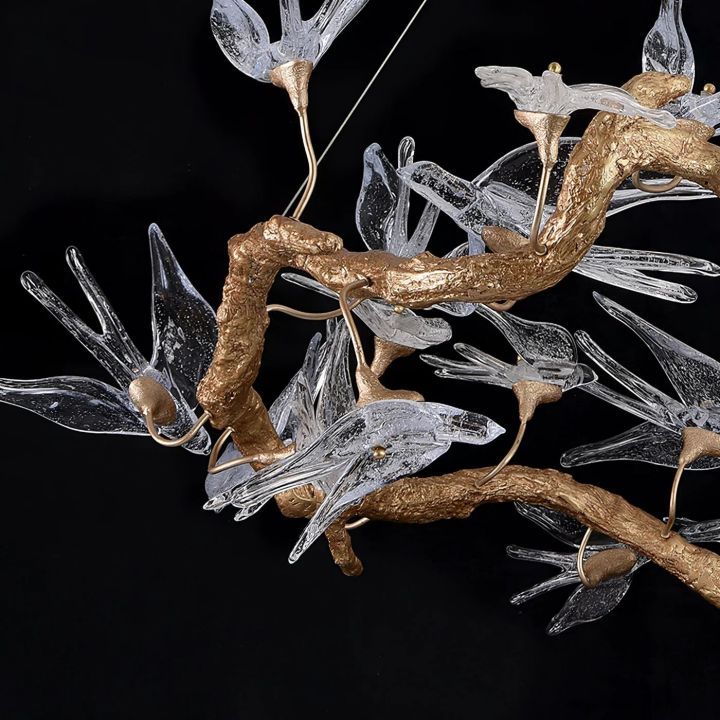 Swallow Glass Tree Branch Round Chandelier