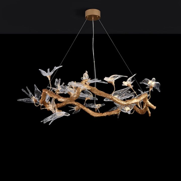 Swallow Glass Tree Branch Round Chandelier