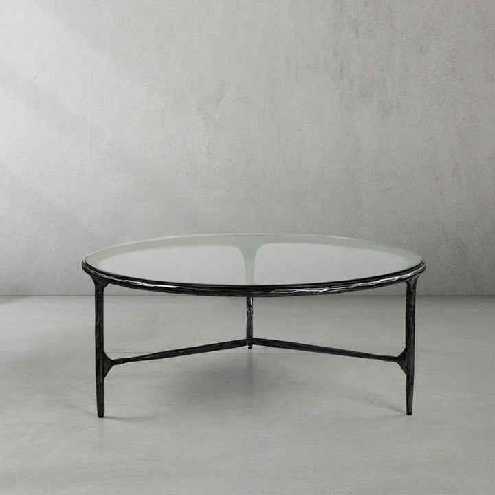 Thaddeus Glass Round Coffee Table 3 Legs 35"