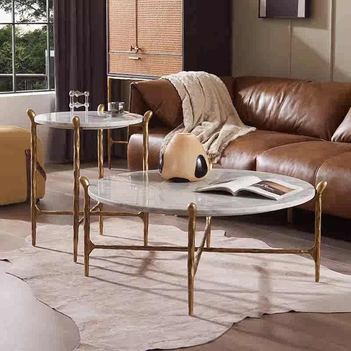 Thomson Round Horn Marble Coffee Table & Side Table