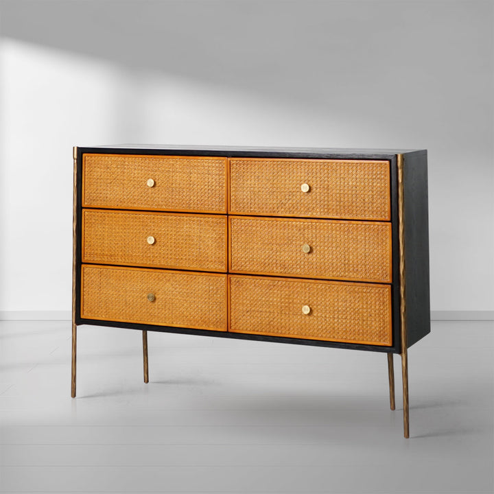 Thomson Metal Frame Rattan 6-Drawer Side Cabinet