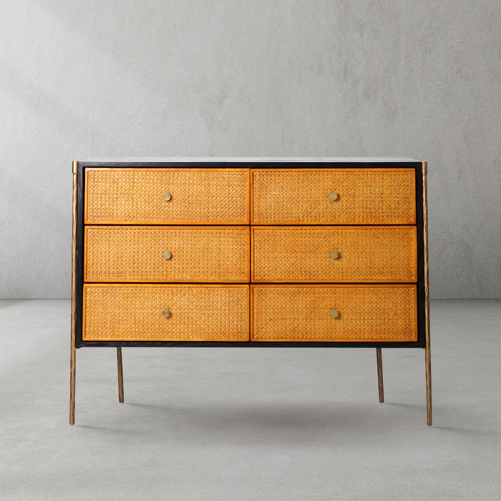 Thomson Metal Frame Rattan 6-Drawer Side Cabinet