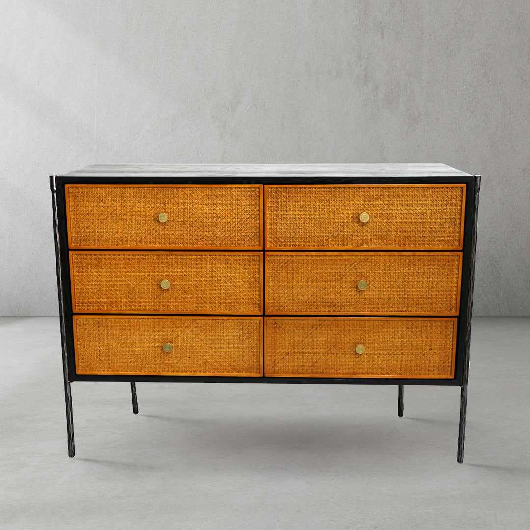 Thomson Metal Frame Rattan 6-Drawer Side Cabinet