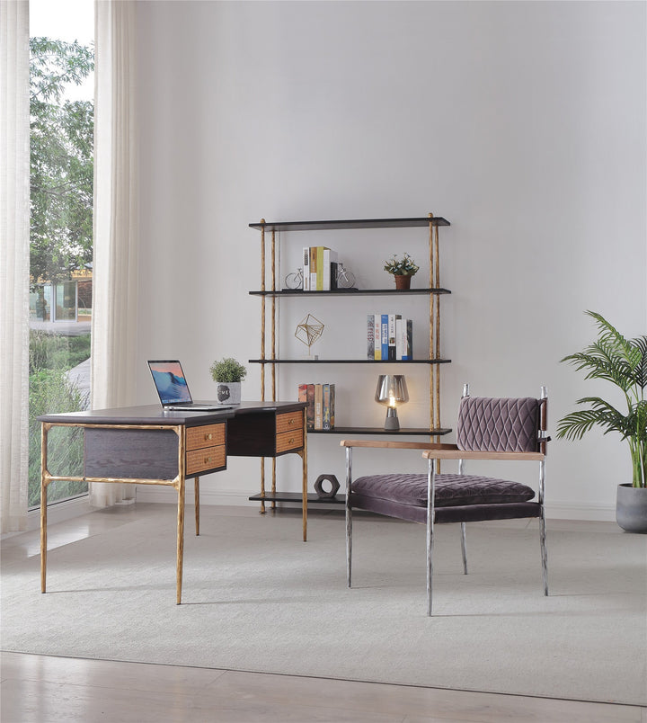 Thomson Retro Brass Iron Frame Rattan Desk