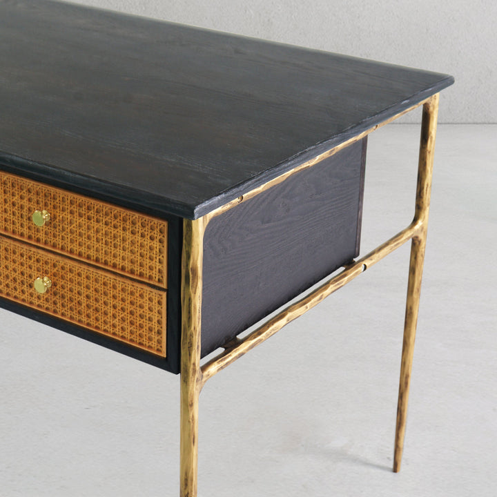 Thomson Retro Brass Iron Frame Rattan Desk