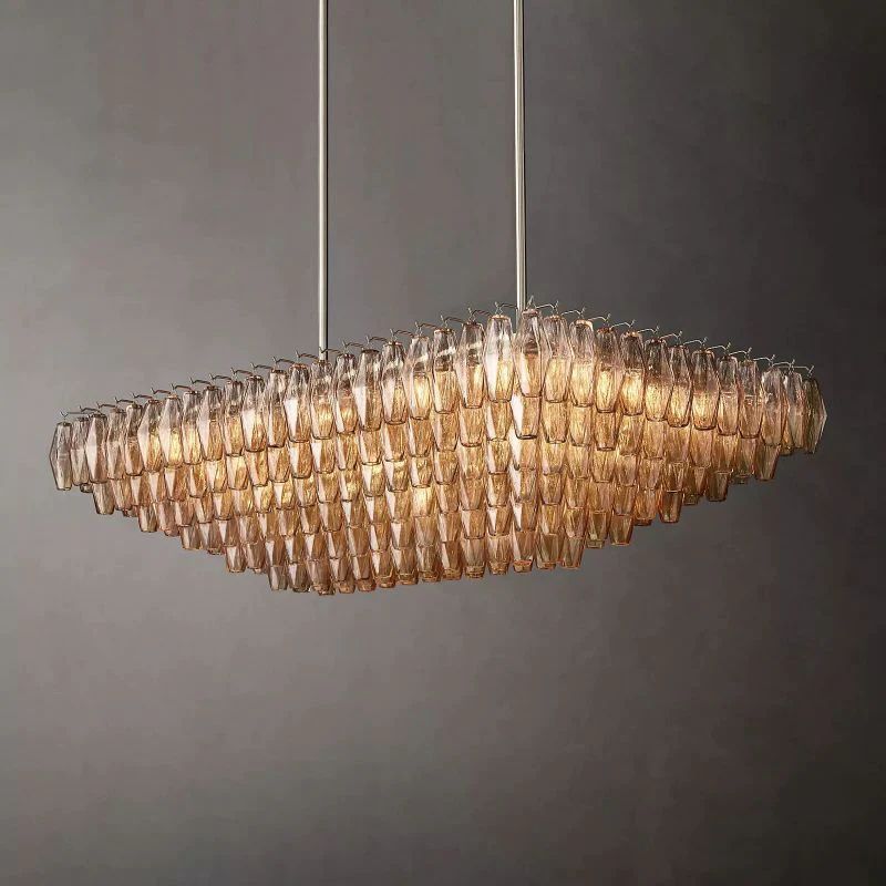 Vicky Smoke Glass Tiered Rectangular Chandelier 54" For Living Room