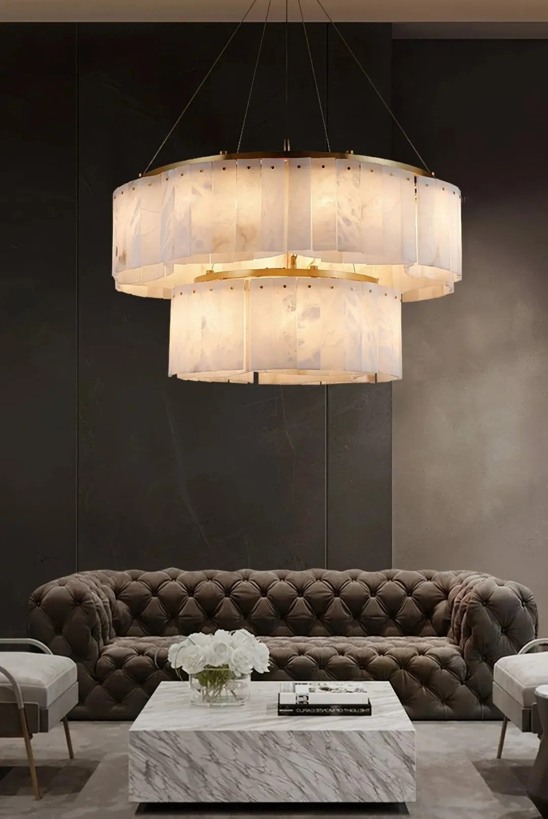 Villar Alabaster Round 2 Tier Chandelier
