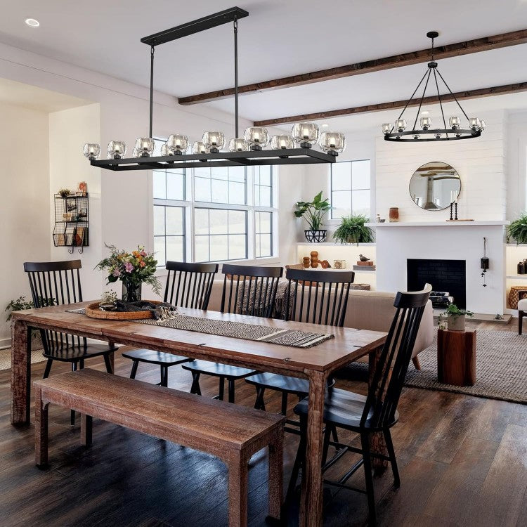 Wagon Wheel Glass Linear Chandelier