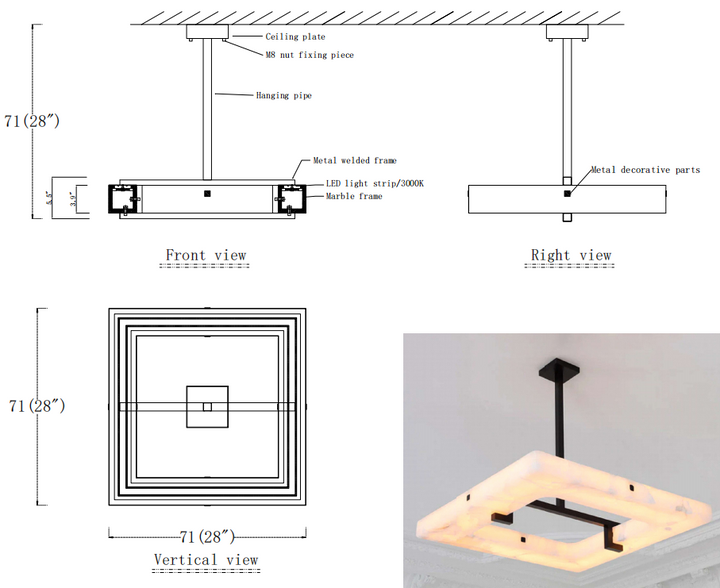 Modern Square Alabaster Chandelier