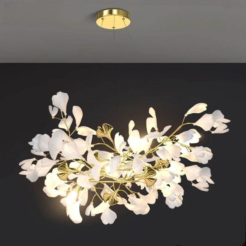 Ceramic Ginkgo Linear Branch Chandelier