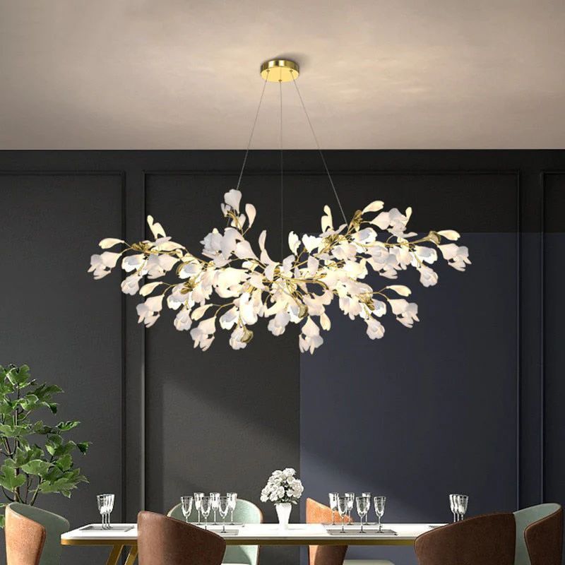 Ceramic Ginkgo Linear Branch Chandelier