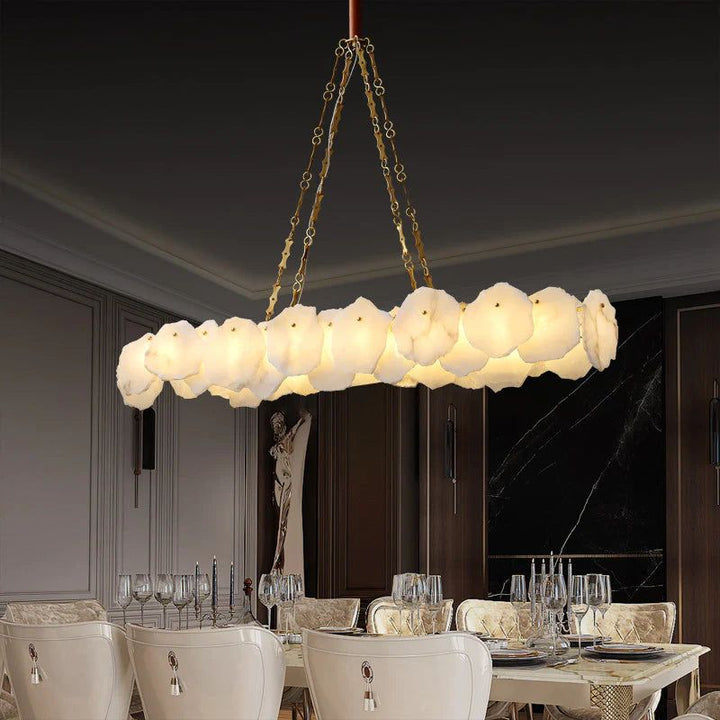 Alabaster Moira Marble Modern Snowflake Linear Chandelier with Chain